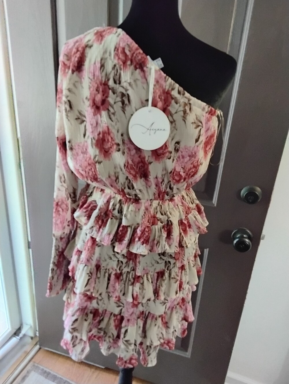 Aiyana Floral One-Shoulder Ruffle Mini Dress in Pink Size 6 - Picture 5 of 6